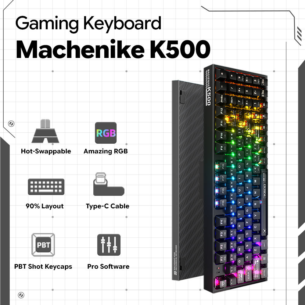 Machenike K500-B94 V2 Wired Me - đánh giá và giá Keyboard Gaming Transparent