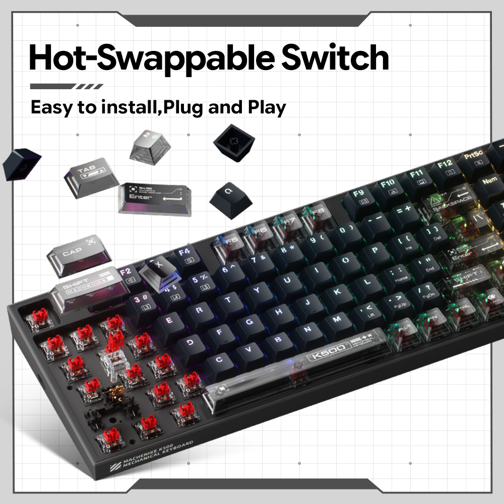 Machenike K500-B94 V2 Wired Me - đánh giá và giá Keyboard Gaming Transparent