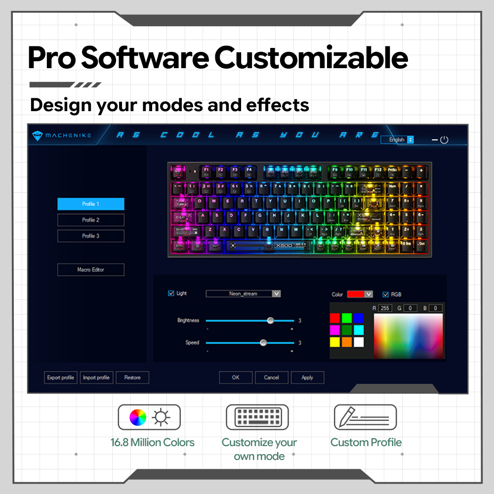 Machenike K500-B94 V2 Wired Me - đánh giá và giá Keyboard Gaming Transparent